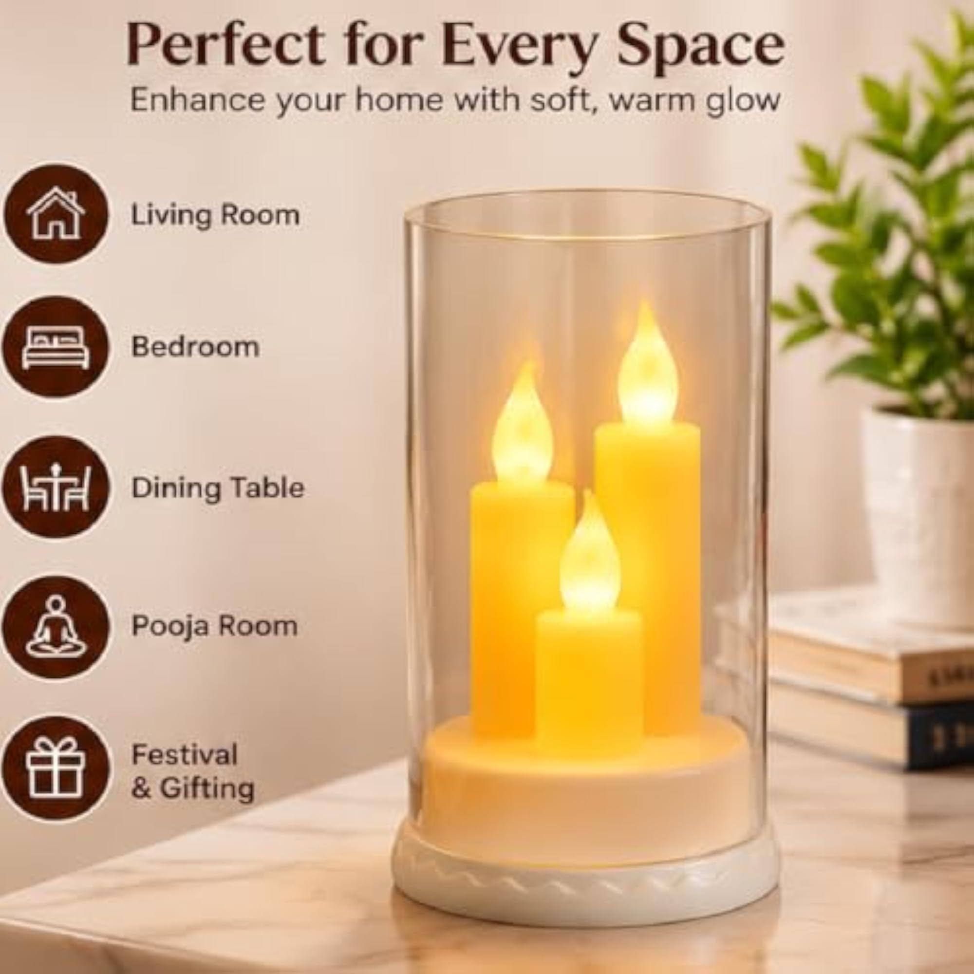 LED Flameless Candle Lamp with Cover, Decorative Table Light